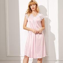 Romwe Floral Lace Satin Night Dress