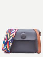 Romwe Grey Geometric Strap Leather Button Closure Crossbody Bag