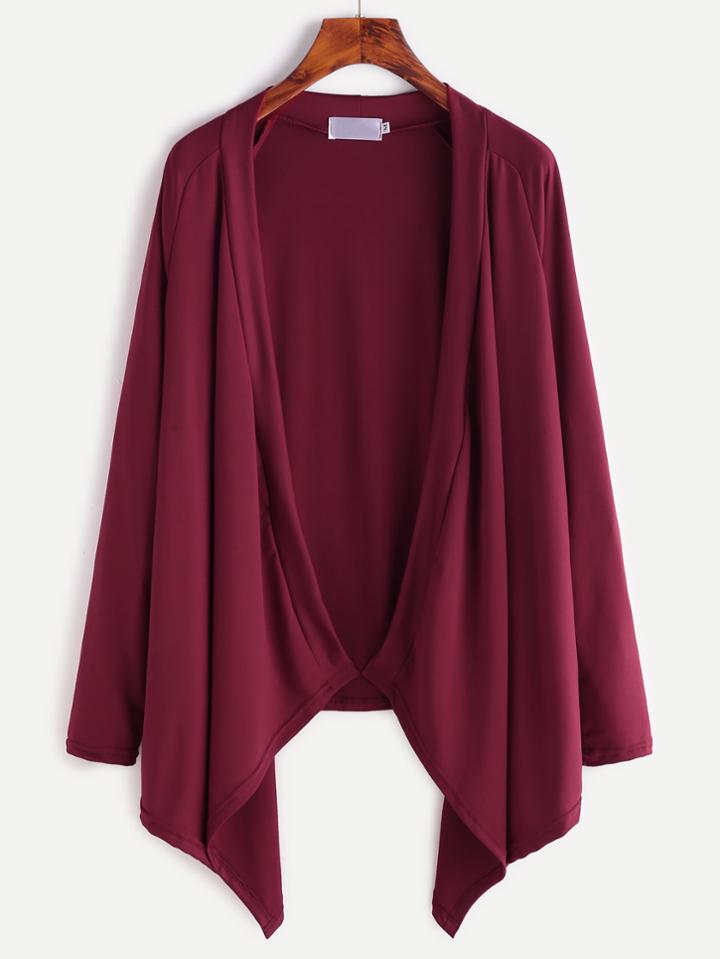 Romwe Burgundy Drape Front Raglan Sleeve Coat