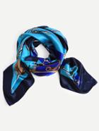 Romwe Blue Graphic Print Square Scarf