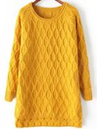 Romwe Dip Hem Diamond Yellow Sweater