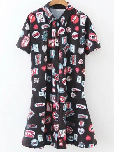 Romwe Single Breasted Front Shirt Dress