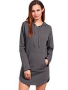 Romwe Heather Grey Curved Hem Hooded Sweatshirt Dress With Pocket