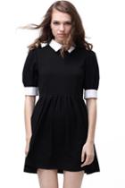 Romwe Retro Lapel Neck Black Dress