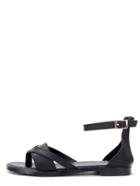 Romwe Black Faux Leather Ankle Strap Gladiator Sandals