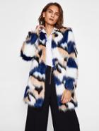 Romwe Colorful Faux Fur Open Front Coat