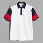 Romwe Guys Cut-and-sew Sleeve Half Placket Polo Shirt