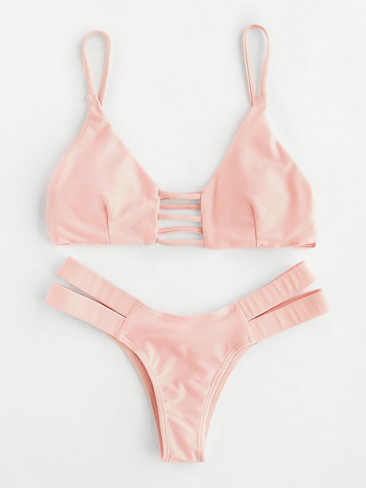 Romwe Ladder Cutout Caged Back Bikini Set