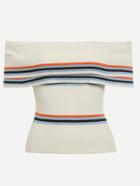 Romwe White Striped Fold Over Off The Shoulder Sweater