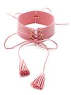 Romwe Pink Suede Leather Lace Up Tassel Choker Necklace