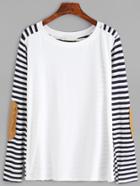 Romwe Eblow Patch Striped T-shirt
