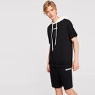 Romwe Guys Contrast Hood Short Sleeve Sweatshirt & Shorts Set