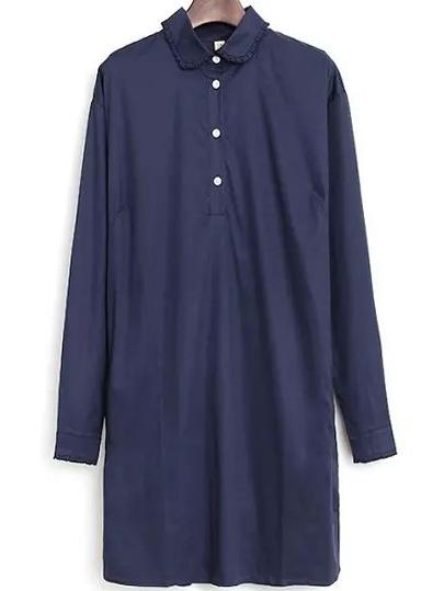 Romwe Flounce Navy Shirt Dress