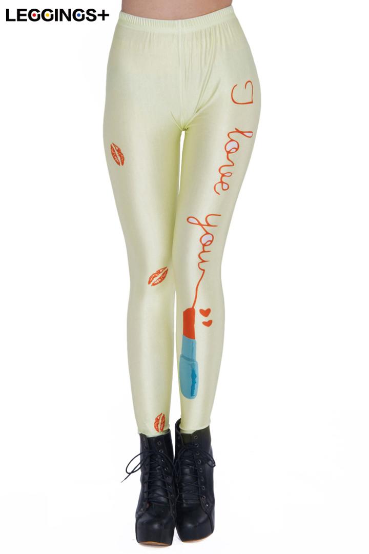 Romwe Naughty Lipstick Printed Yellow Leggings