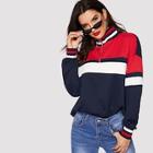 Romwe Color-block O-ring Zipper Sweatshirt