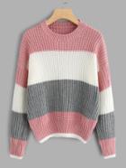 Romwe Drop Shoulder Color Block Sweater