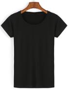 Romwe Round Neck Slim Black T-shirt