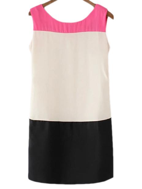 Romwe Multicolor Patchwork Sleeveless Zipper Back Chiffon Dress