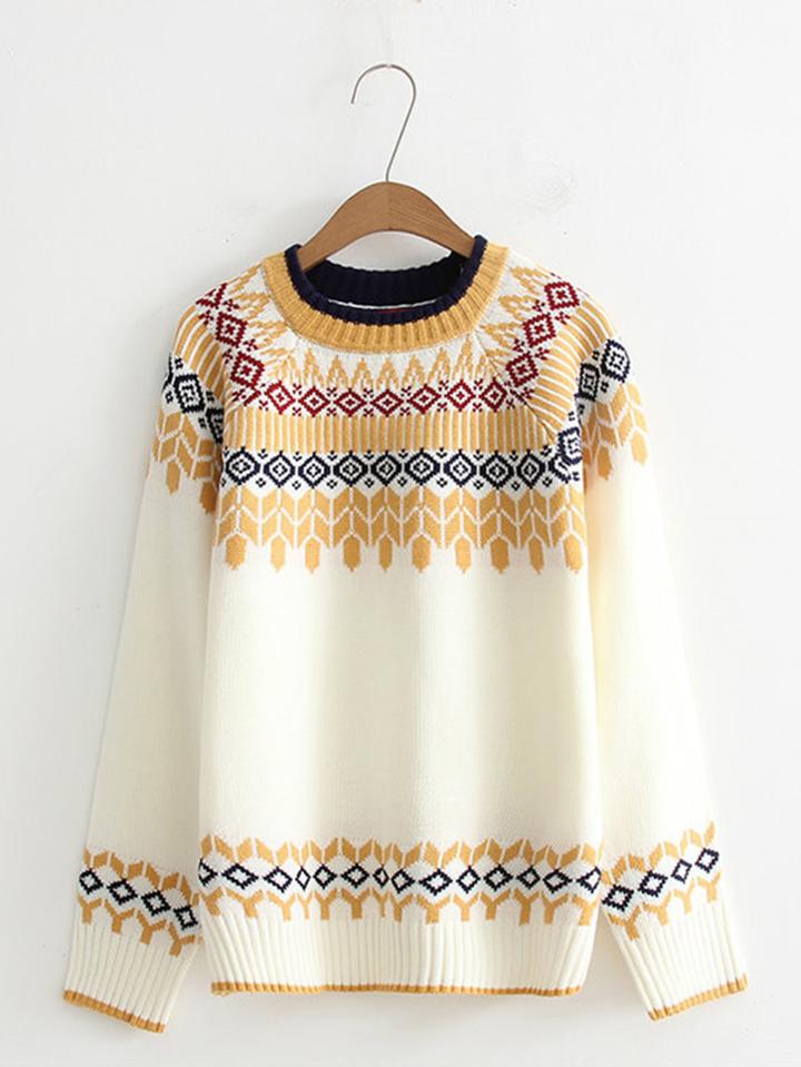 Romwe Raglan Sleeve Geo Sweater
