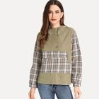 Romwe 2 In 1 Plaid Hooded Jacket