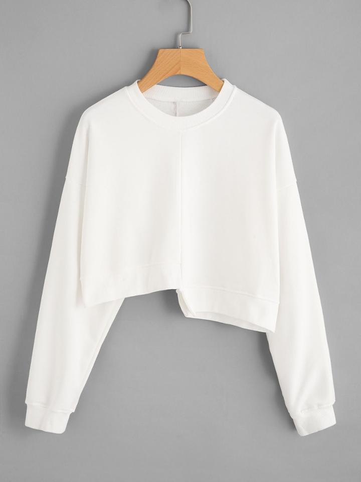 Romwe Asymmetrical Hem Crop Sweatshirt