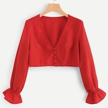 Romwe Single Breasted V Neck Blouse