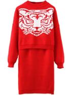 Romwe Tiger Print Top With Knit Fitted Red Skirt