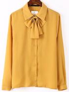 Romwe Tie Collar Yellow Shirt