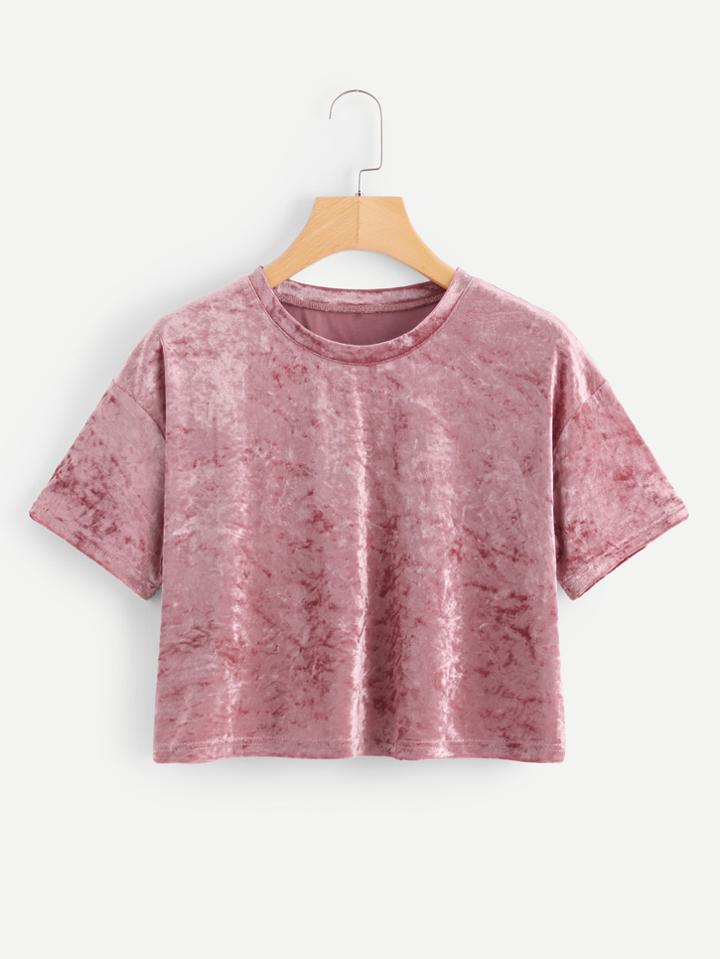 Romwe Velvet Drop Shoulder Crop Tee