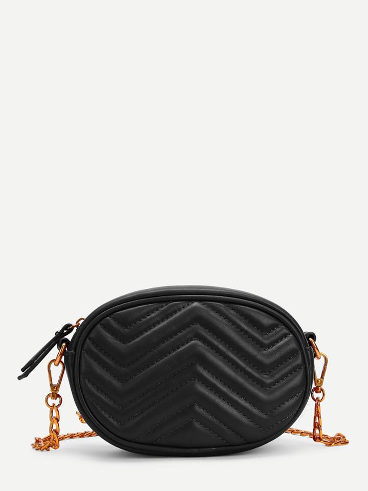 Romwe Chevron Detail Pu Bum Bag With Convertible Strap
