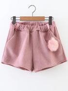 Romwe Pink Corduroy Shorts With Pom