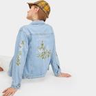 Romwe Floral Embroidery Single Breasted Pocket Detail Denim Jacket
