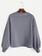 Romwe Grey Ribbed Lantern Sleeve Sweater