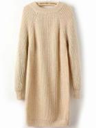 Romwe Crew Neck Raglan Sleeve Apricot Sweater Dress