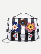 Romwe Black Striped Flower Applique Double Face Bag