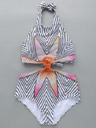Romwe White Starfish Print Halter Cut Out Swimwear