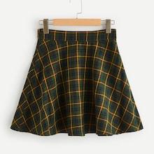 Romwe Plaid Print Flare Skirt