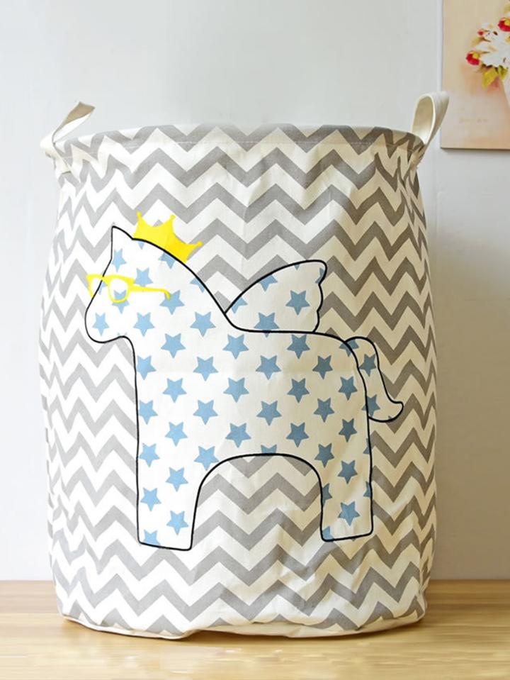 Romwe Horse Print Zigzag Storage Bucket