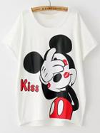 Romwe Dip Hem Lips Mickey Print White T-shirt