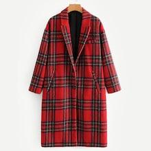 Romwe Single Breasted Plaid Longline Coat