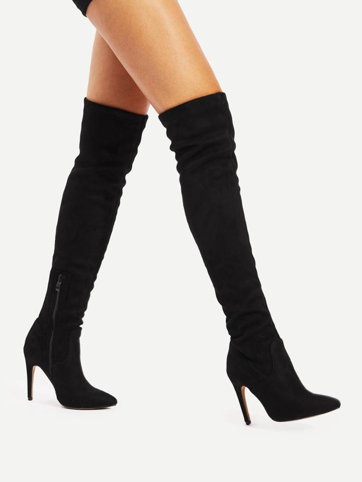 Romwe Pointed Toe Side Zipper Suede Boots