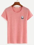 Romwe Pink Alien Embroidery Patch Slub T-shirt