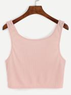 Romwe Pink Ribbed Knit Crop Tank Top