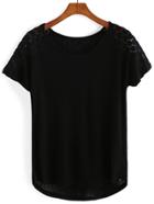 Romwe Dip Hem Floral Crochet T-shirt