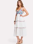 Romwe Embroidered Bodice Frilled Dress