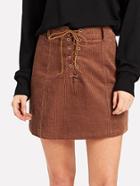 Romwe Corduroy Eyelet Lace Up Skirt