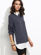 Romwe Contrast Collar Curved Hem 2 In 1 Pullover