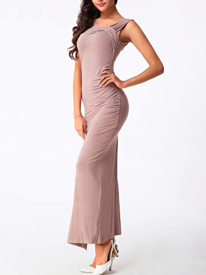 Romwe Asymmetrical Neck Side Slit Draped Dress