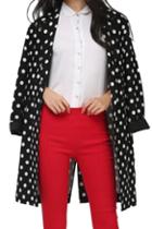 Romwe Polka Dots Print Lapel Loose Coat
