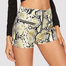 Romwe Zip Detail Snakeskin Denim Shorts